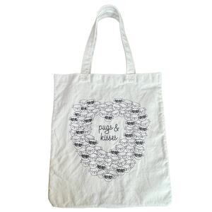 Pugs & Kisses Cotton Tote Bag Dog Storage Satchel All-Purpose Purse White Black